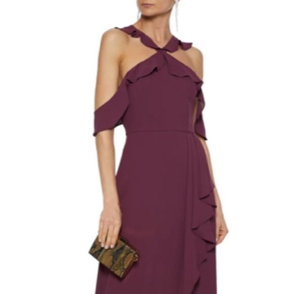 BCBGMAXAZRIA Sleeveless Ruffle Gown Maxi Dress Burgundy 2 - Picture 4 of 5
